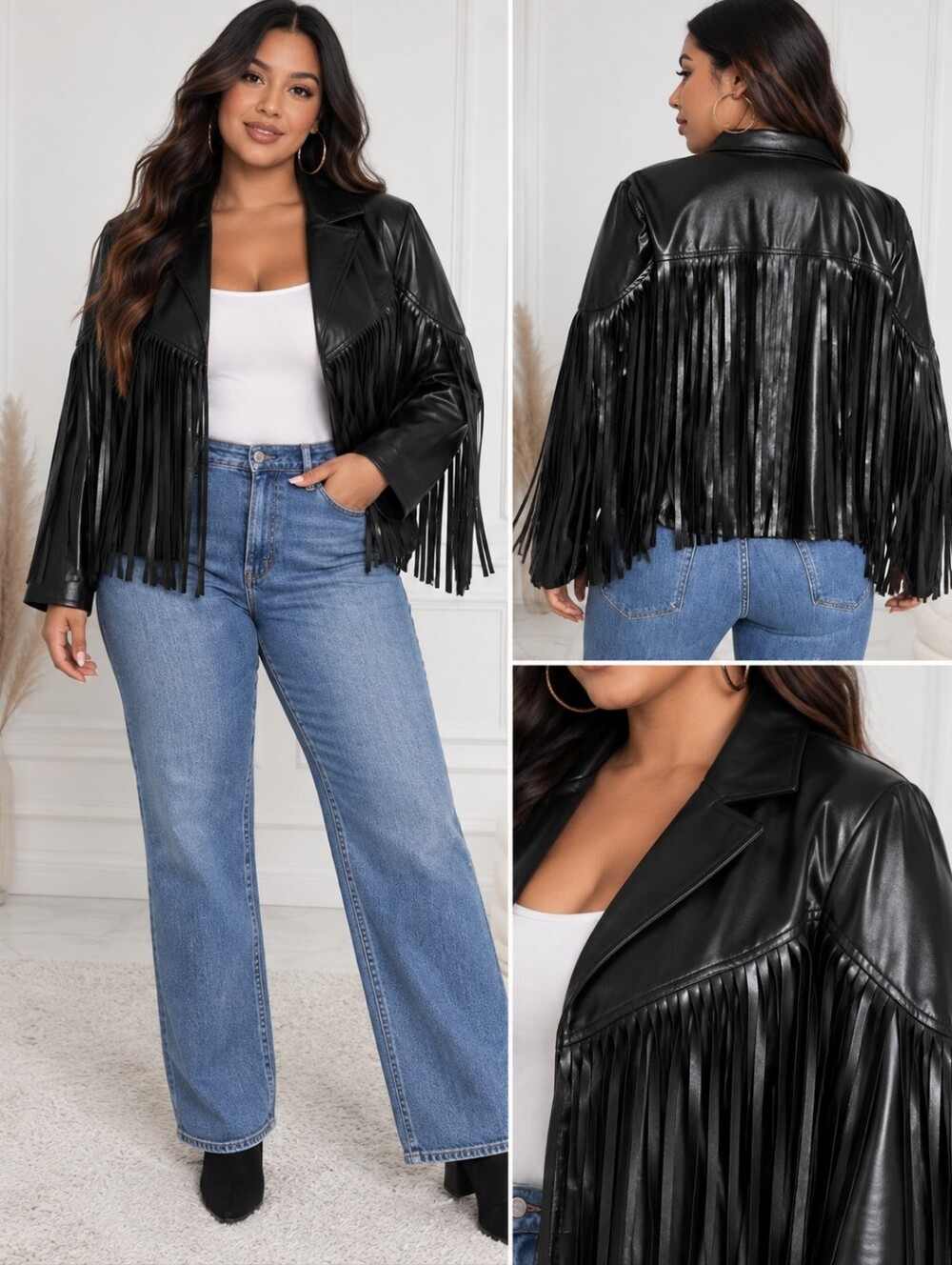 🌟 2/$15 Black Fringe Faux Leather Jacket - Women